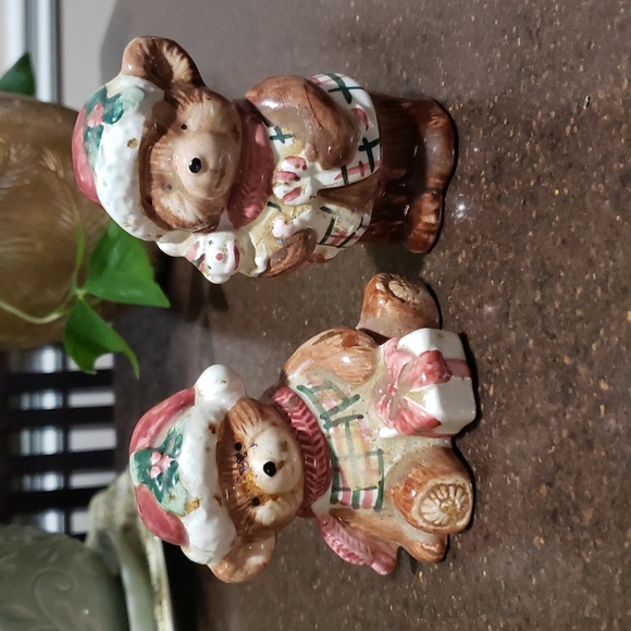 1991 Fitz and Floyd Christmas Bears Salt and Pepper Shakers Winter Holiday - Picture 2 of 4